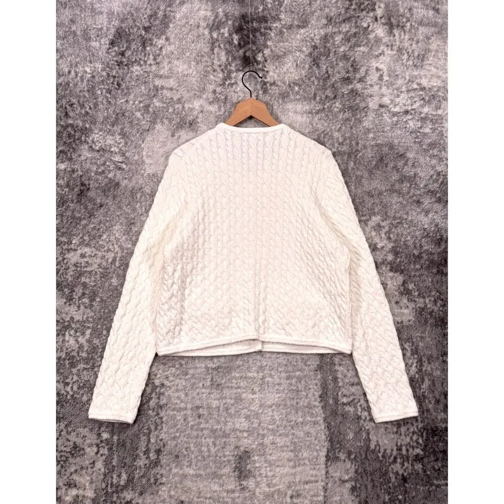 J Crew Odette Lady Jacket Cardigan Sweater XL Womens White Cable Knit